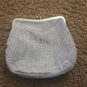 Beaded silver clutch